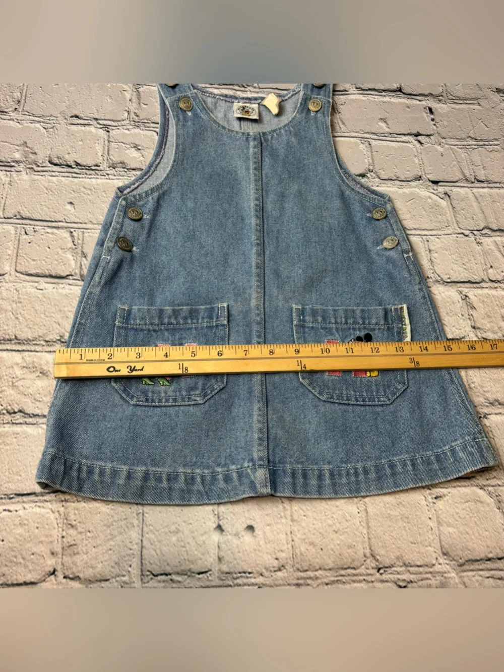 Vintage Disney Denim Overall Dress Minnie & Mickey Pocket Embroidery Size 4